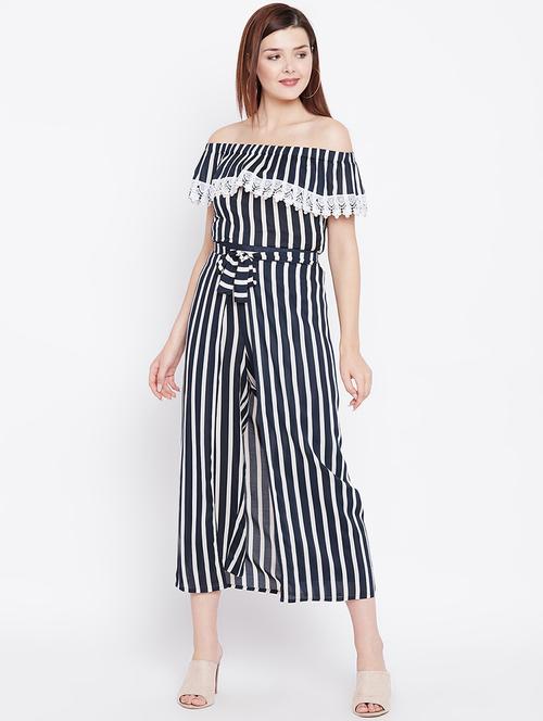 off shoulder striped jumpsuit - 16502289 - Standard Image - 0