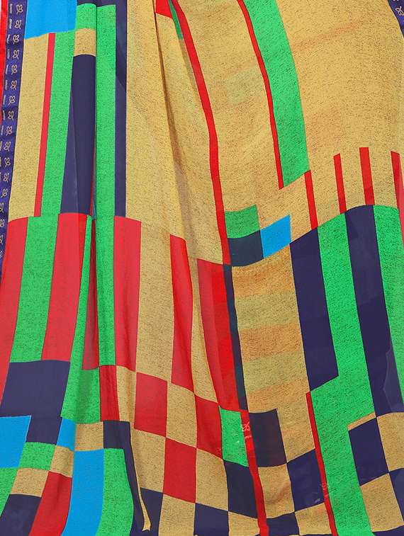 women's color block multi colored saree with blouse - 16502328 - Standard Image - 3
