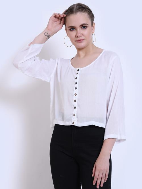 button up solid crop top - 16505120 - Standard Image - 0