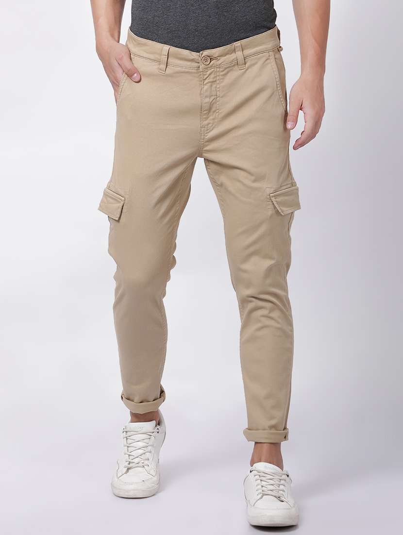 beige solid cargo trouser