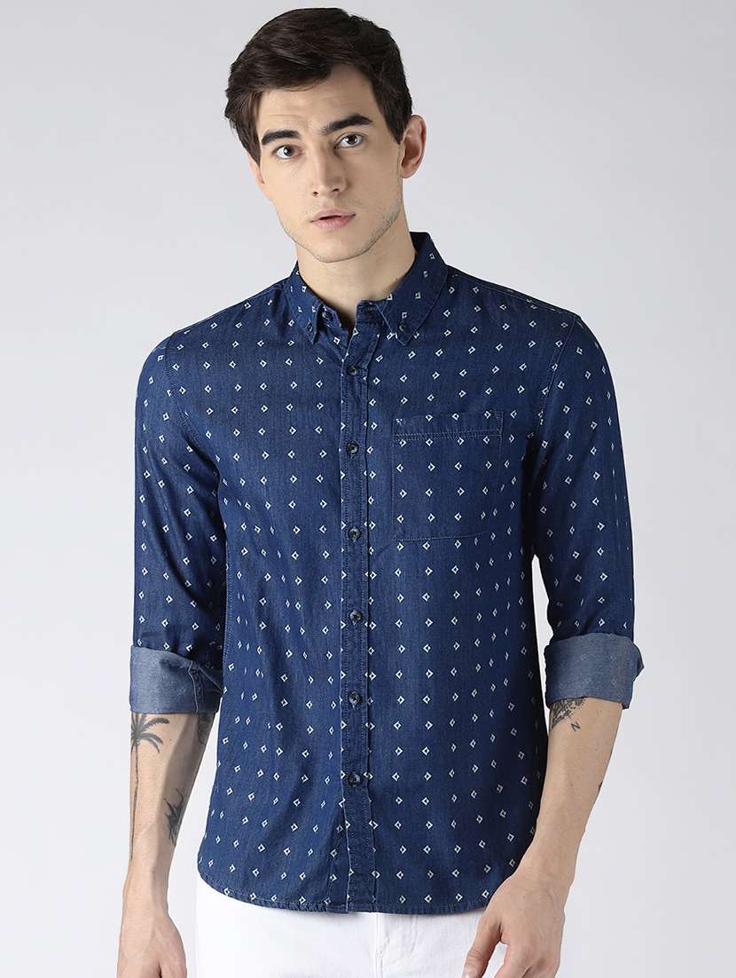 navy blue printed casual shirt