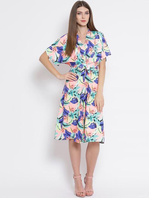tie knot front button detail a-line dress - 16506783 - Standard Image - 0