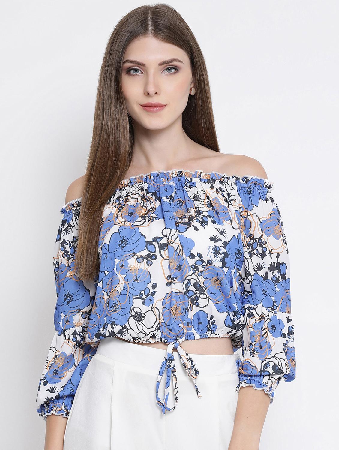 off shoulder tie knot hem floral top - 16506787 -  Zoom Image - 0
