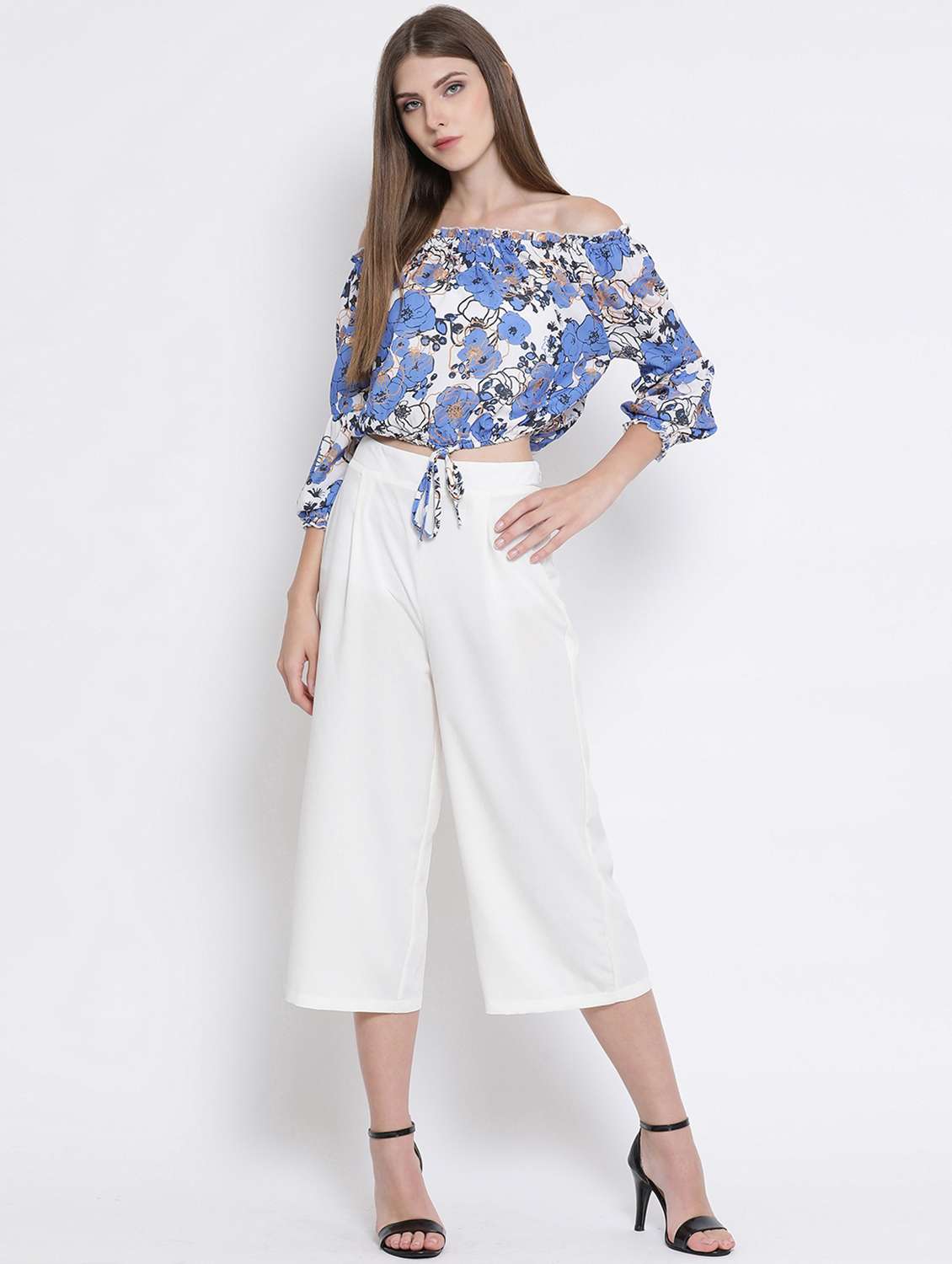 off shoulder tie knot hem floral top - 16506787 - Standard Image - 3