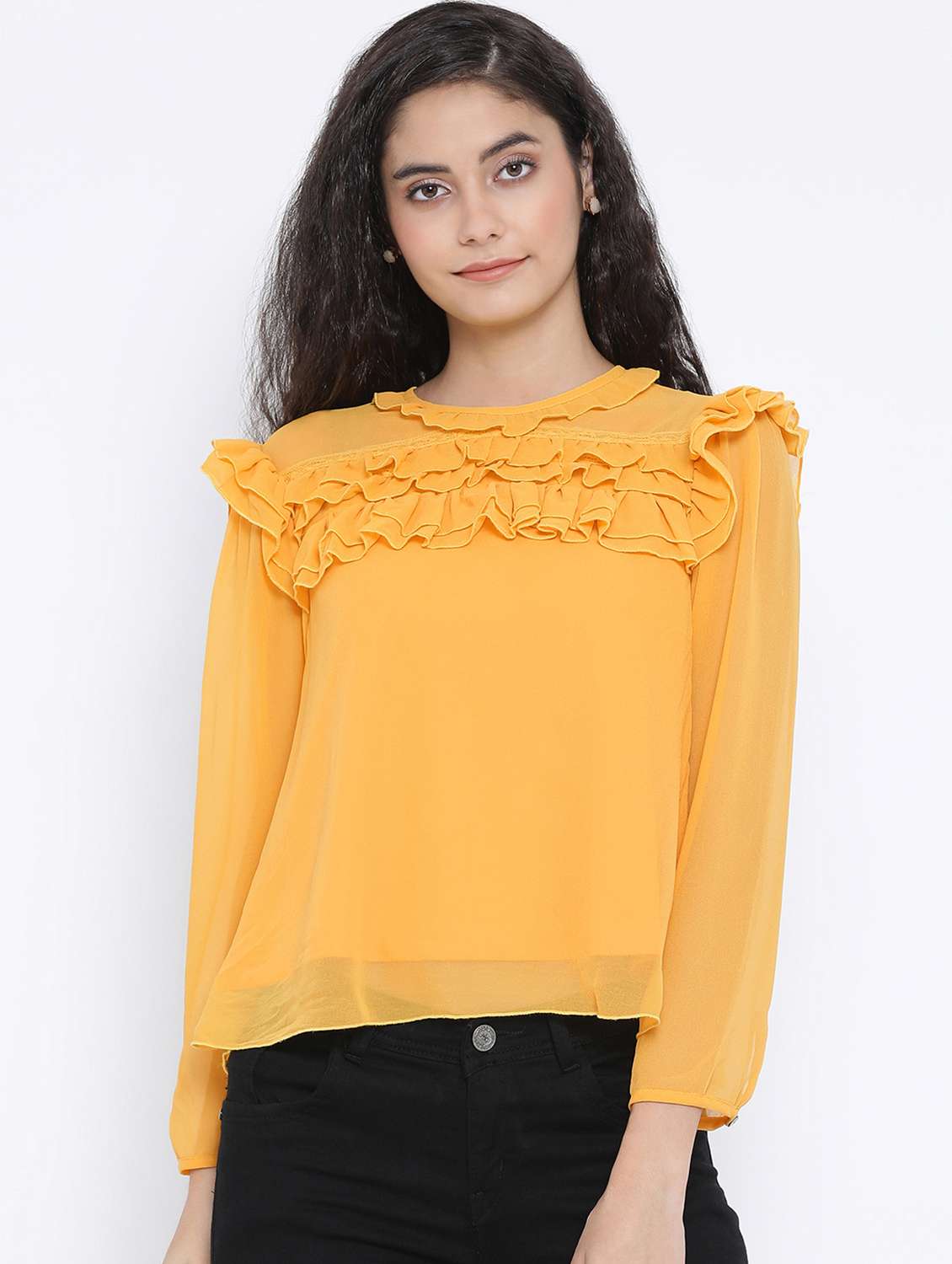women's ruffle round neck top - 16506811 -  Zoom Image - 0