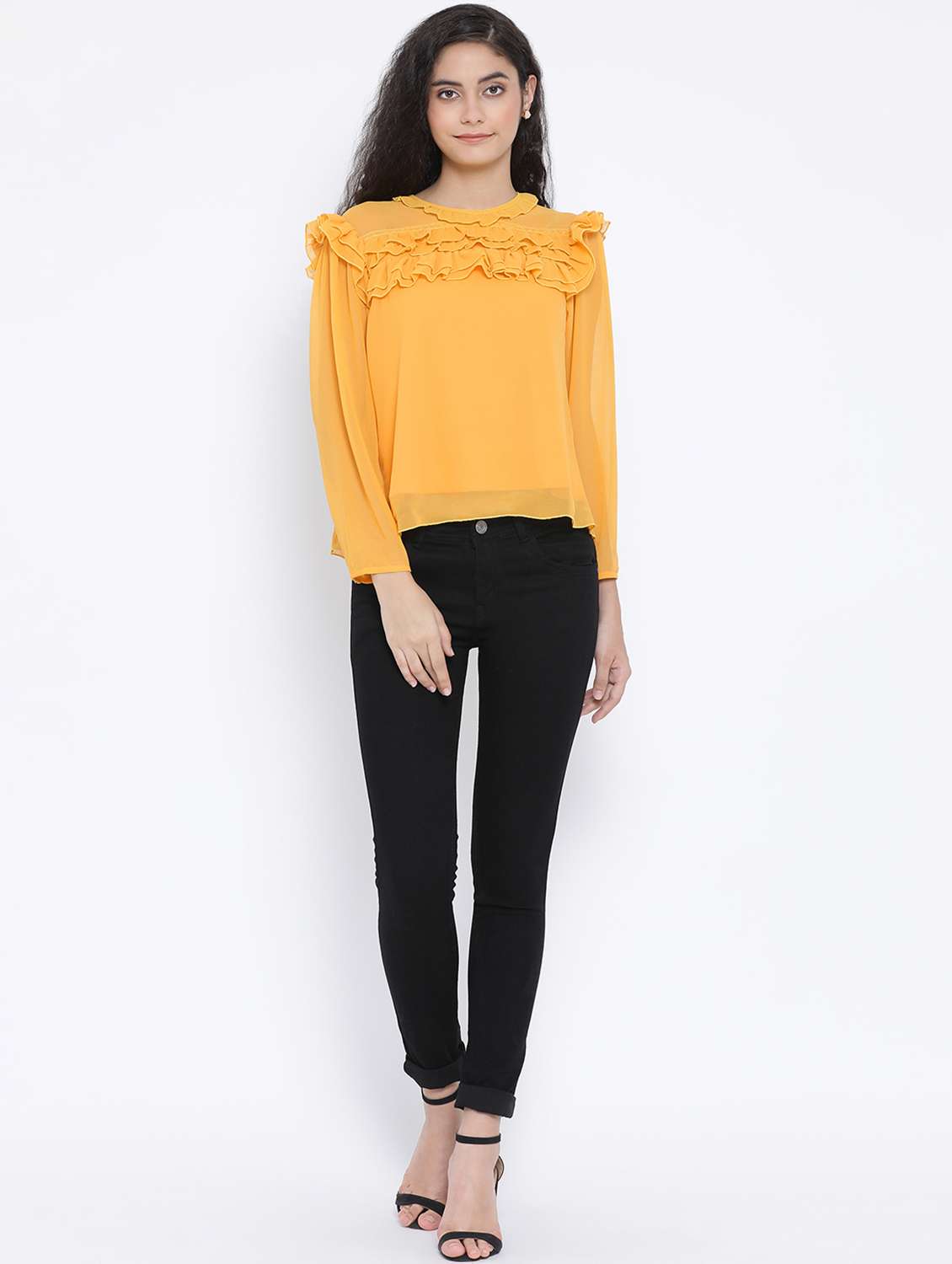 women's ruffle round neck top - 16506811 -  Standard Image - 3