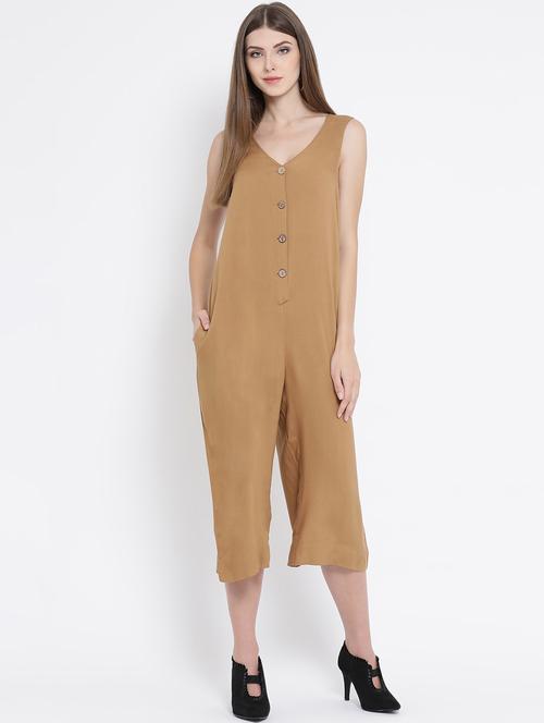 v-neck button detail jumpsuit - 16506879 -  Standard Image - 0