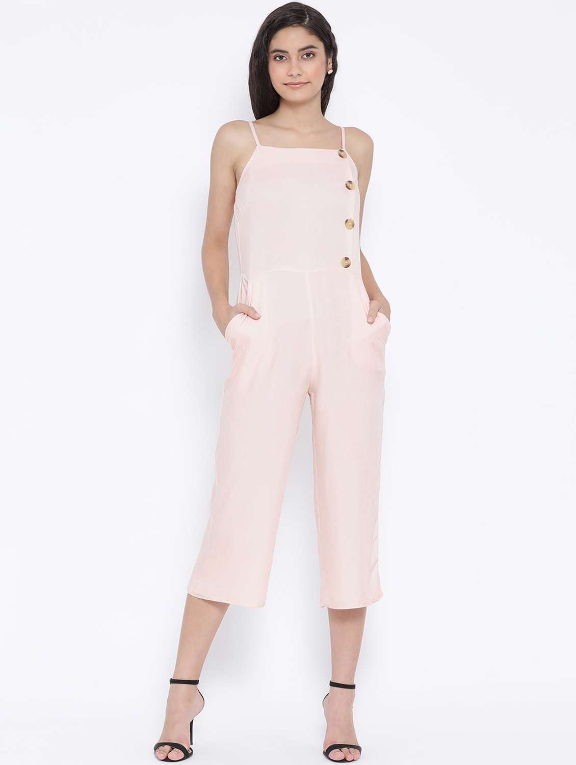 button detail cami neck jumpsuit - 16506880 - Zoom Image - 0