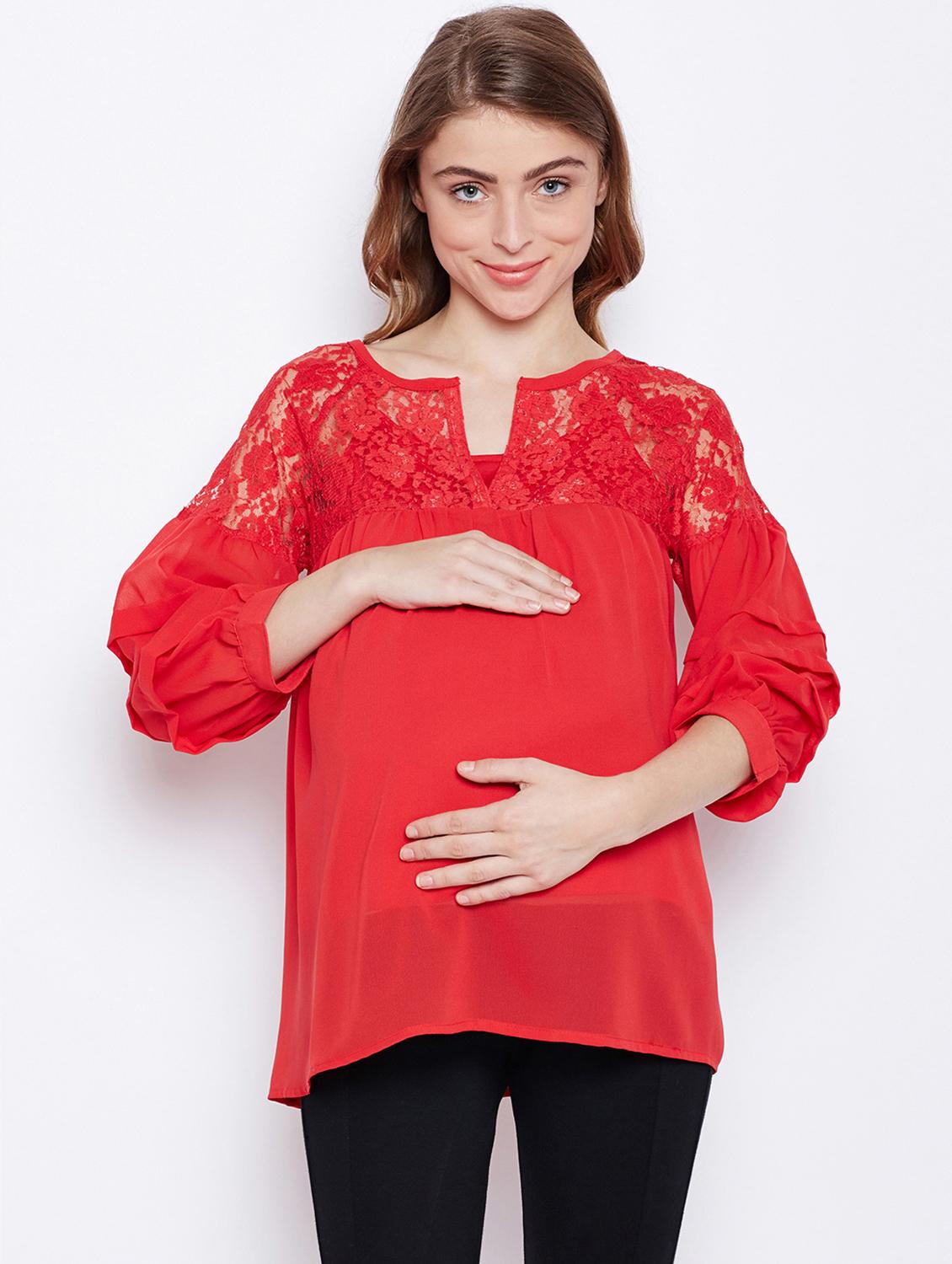 floral laced bishop sleeved maternity top - 16506893 -  Zoom Image - 0