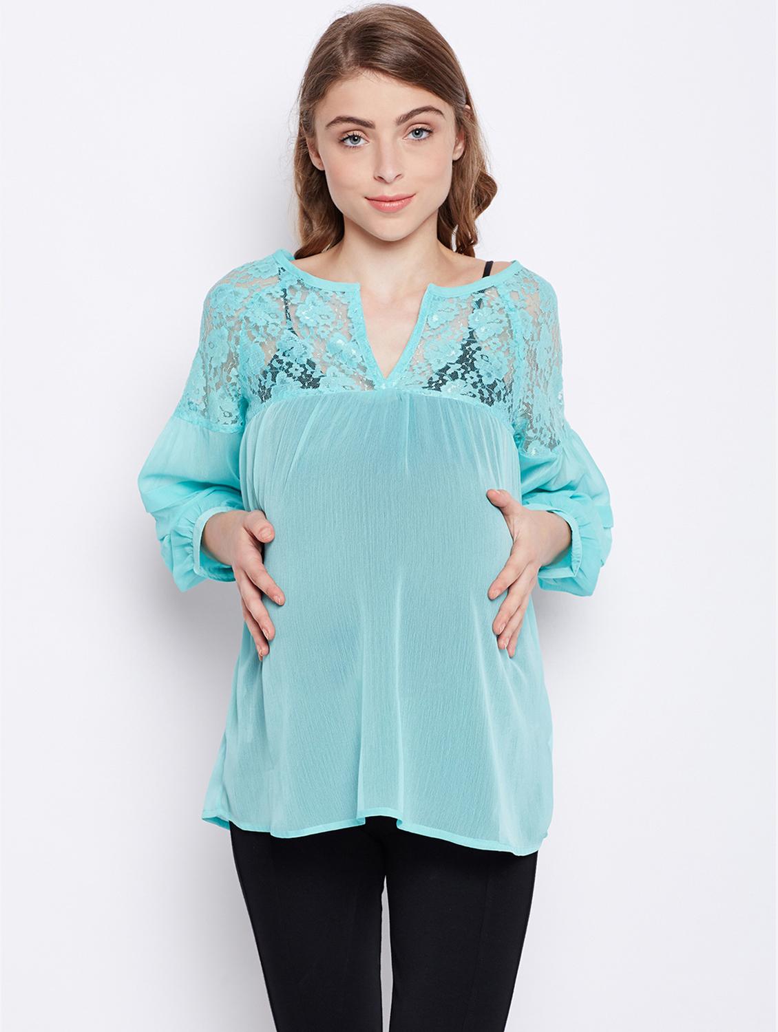 floral laced bishop sleeved maternity top - 16506895 - Zoom Image - 0