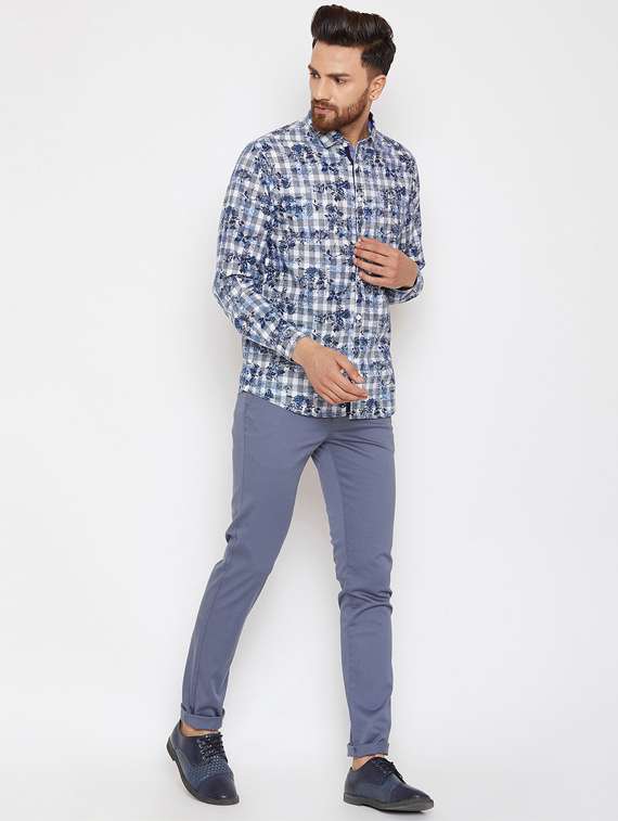 blue solid chinos - 16509393 - Standard Image - 3