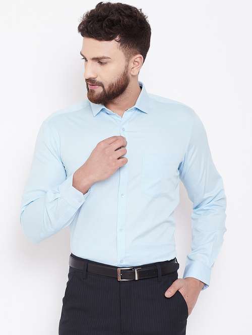 light blue solid formal shirt - 16509452 - Standard Image - 0
