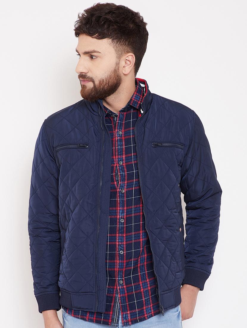 navy blue solid quilted jacket - 16509455 - Zoom Image - 0
