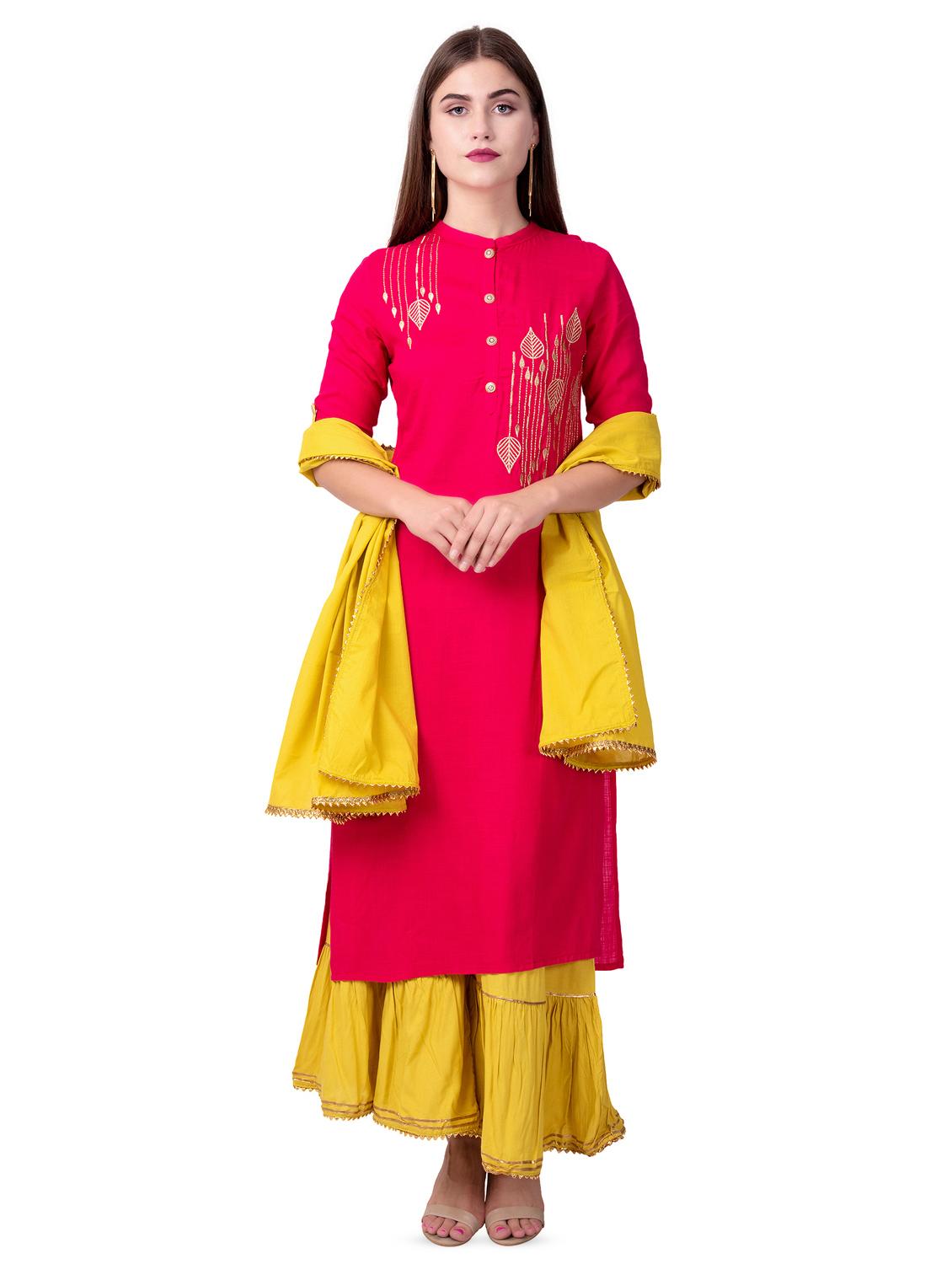 embroidered kurta sharara with dupatta set - 16509721 - Zoom Image - 0