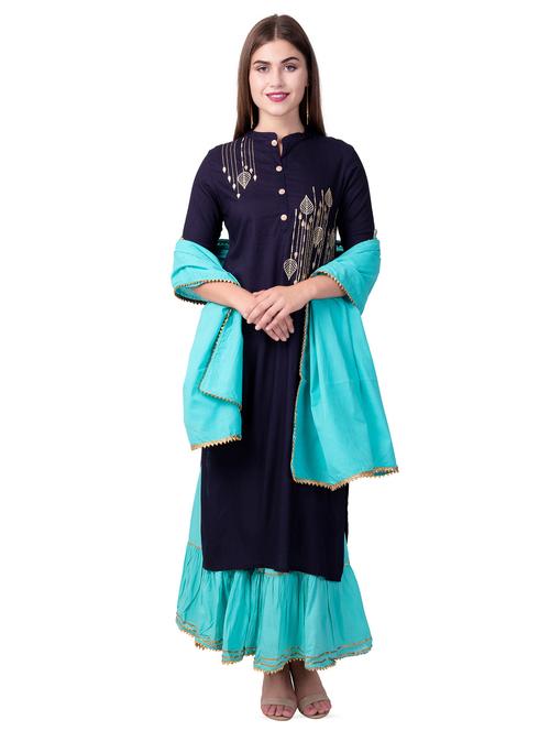 embroidered kurta sharara with dupatta set - 16509722 - Standard Image - 0