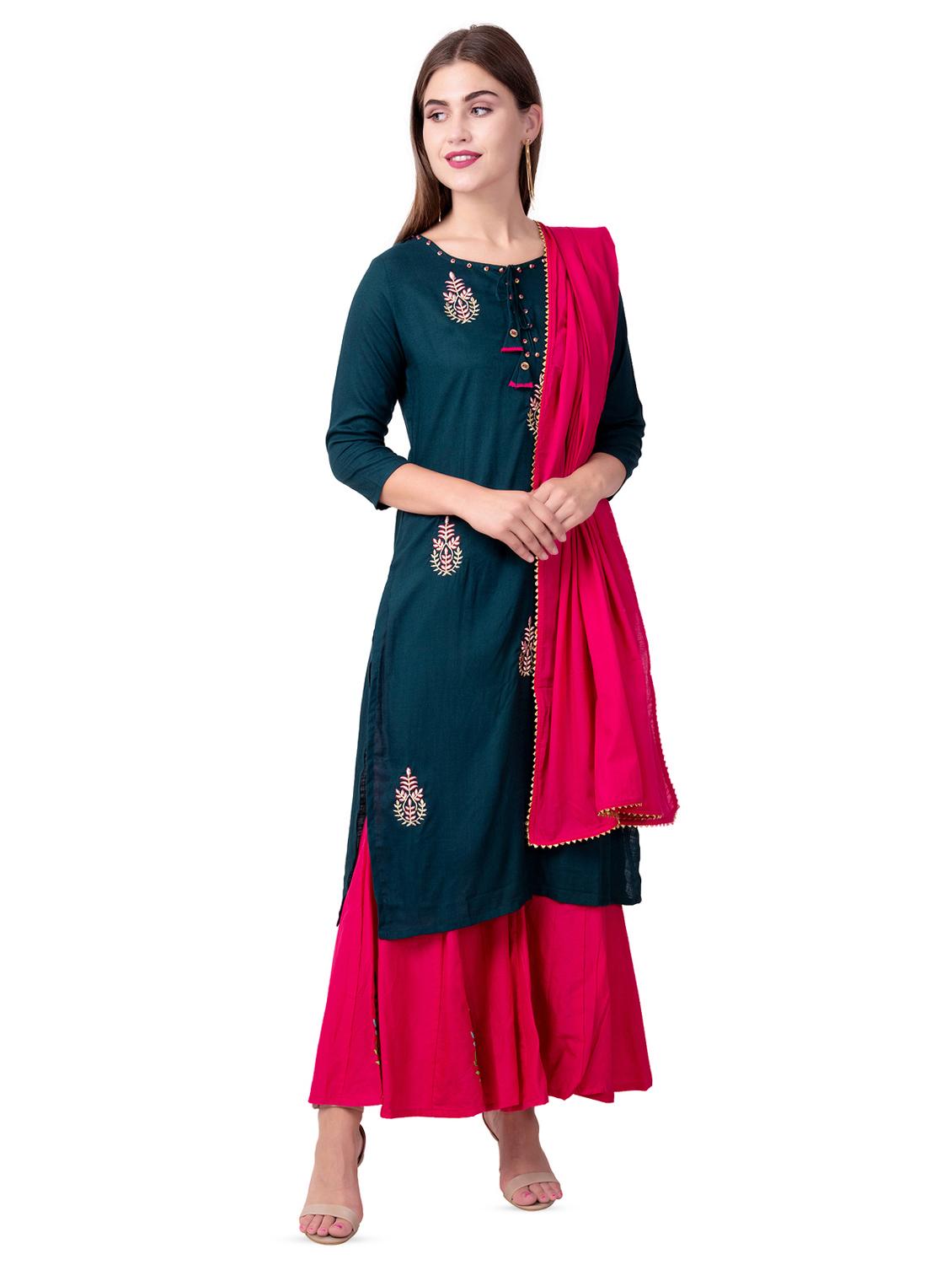 embroidered kurta sharara with dupatta set - 16509724 - Zoom Image - 0