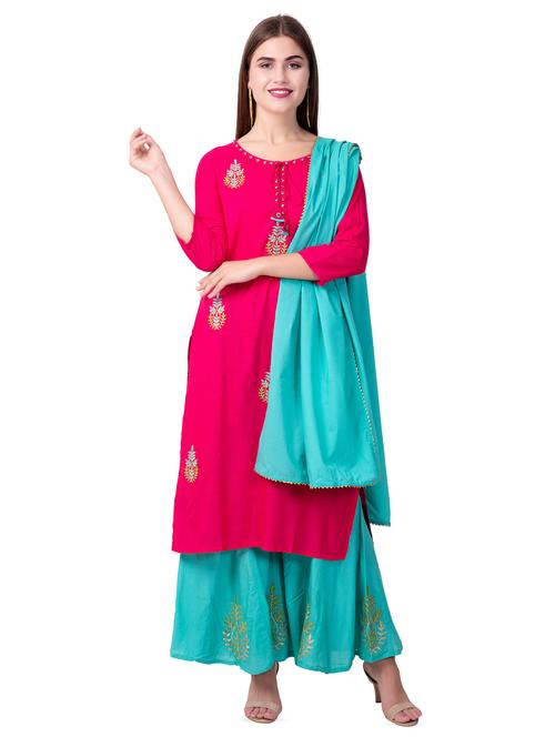 embroidered kurta sharara with dupatta set - 16509725 -  Standard Image - 0