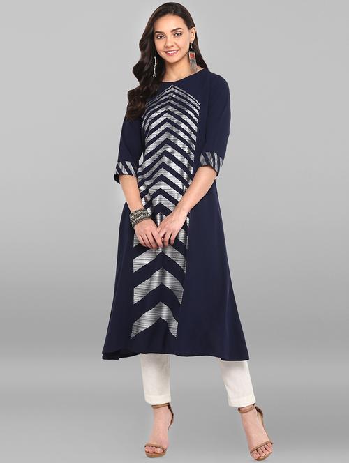 foil printed a-line kurta - 16510421 -  Standard Image - 0