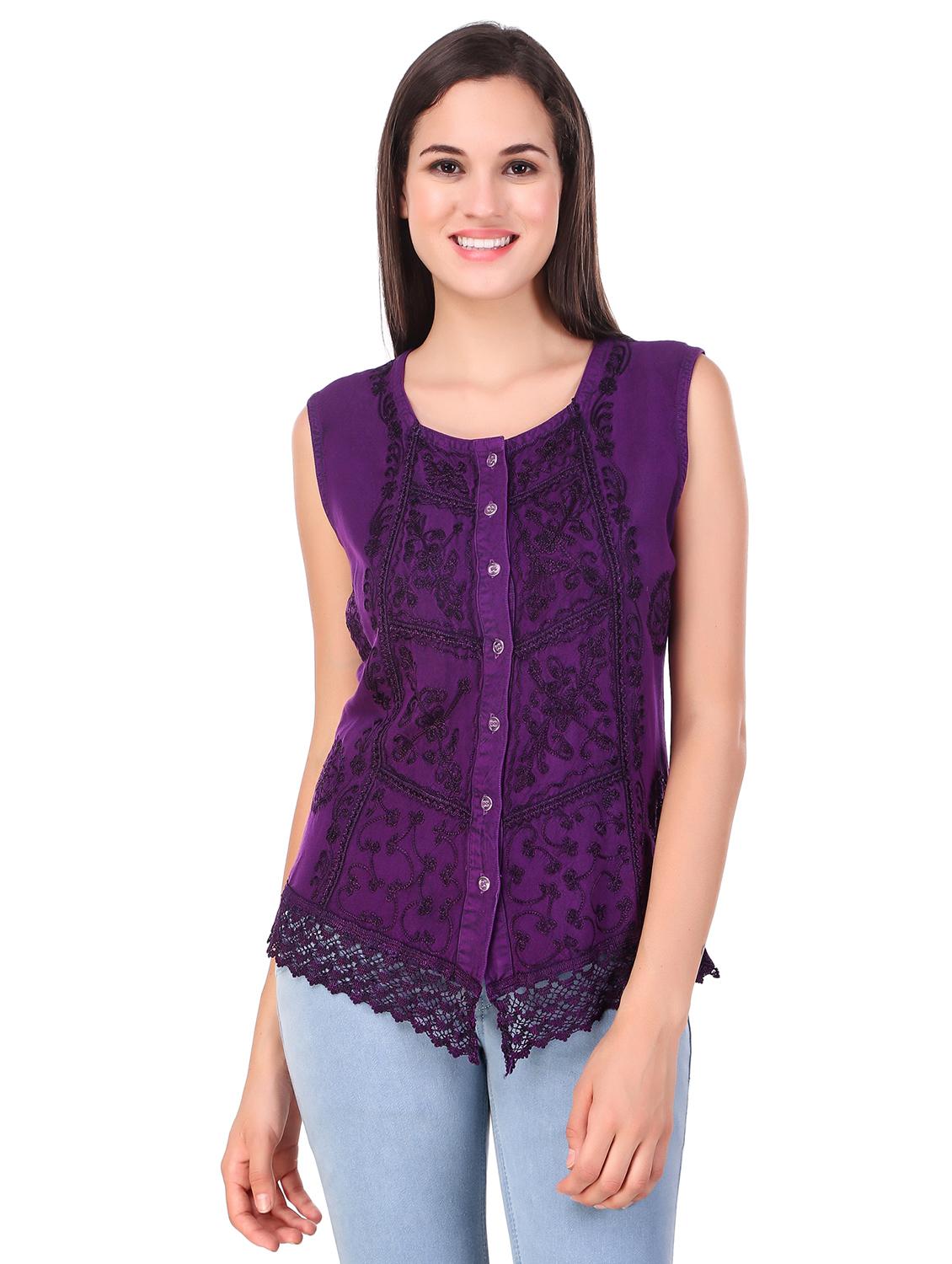 button up embroidered top - 16510427 - Zoom Image - 0