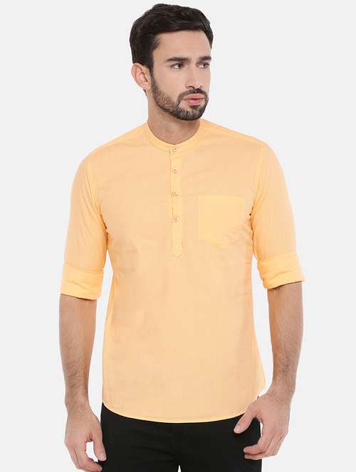 yellow solid short kurta - 16516776 - Standard Image - 0