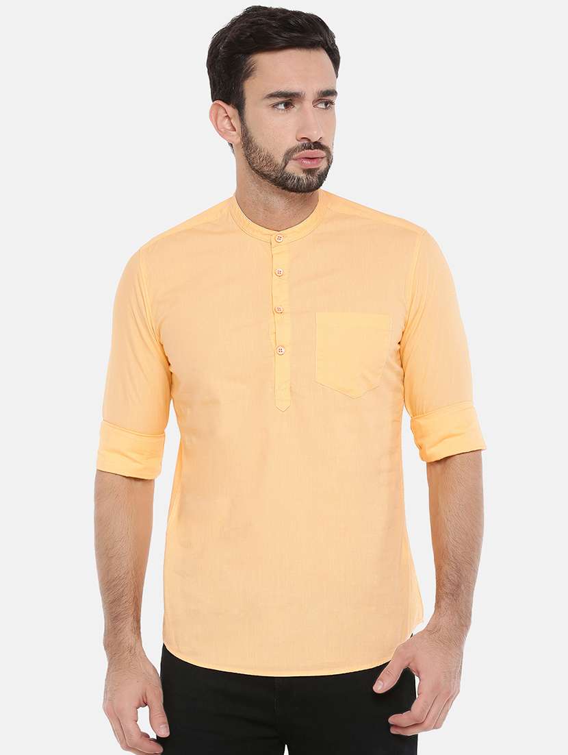 yellow solid short kurta - 16516776 - Zoom Image - 0