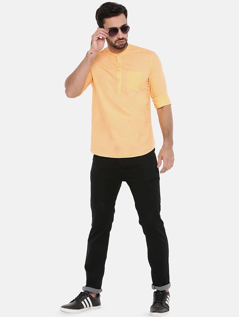 yellow solid short kurta - 16516776 - Standard Image - 3