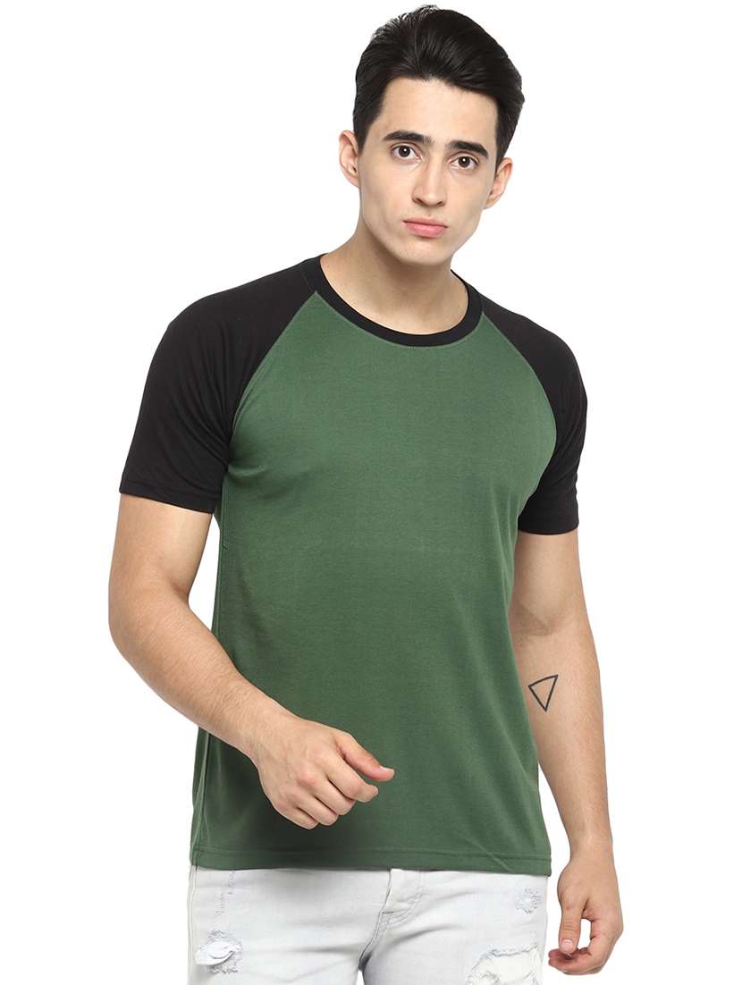 olive green color block raglan t-shirt
