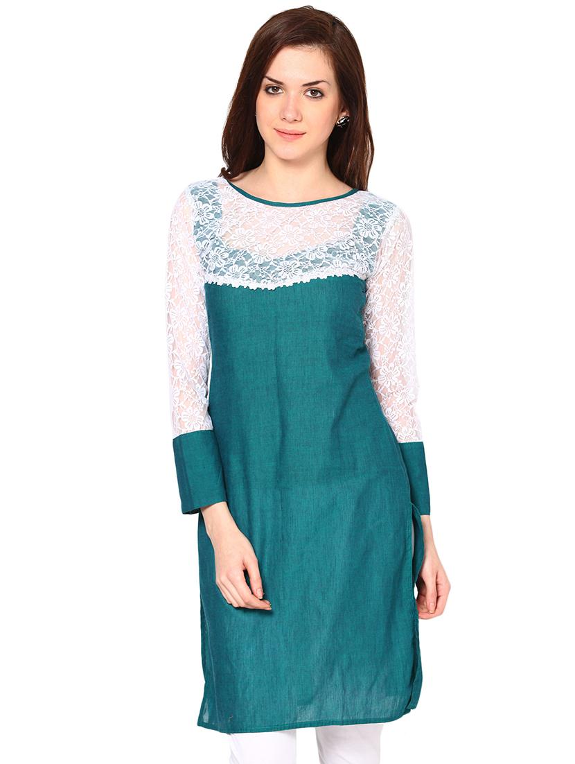 lace detail straight kurta - 16518557 - Zoom Image - 0