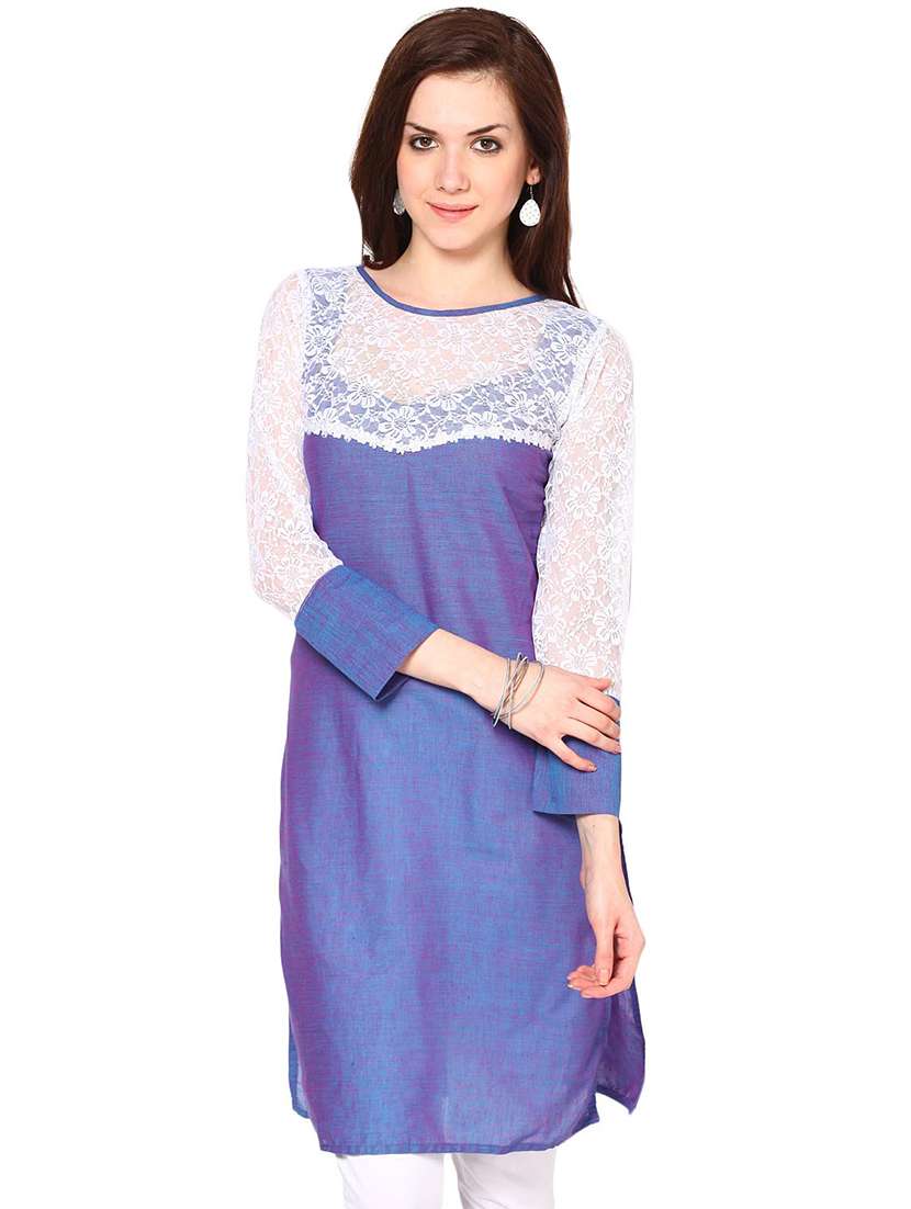 net yoke straight kurta - 16518558 - Zoom Image - 0