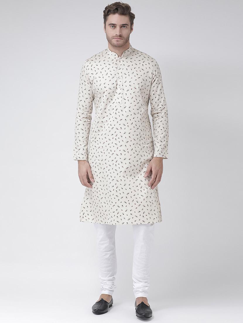 cream linen printed kurta pyjama set - 16520724 -  Zoom Image - 0
