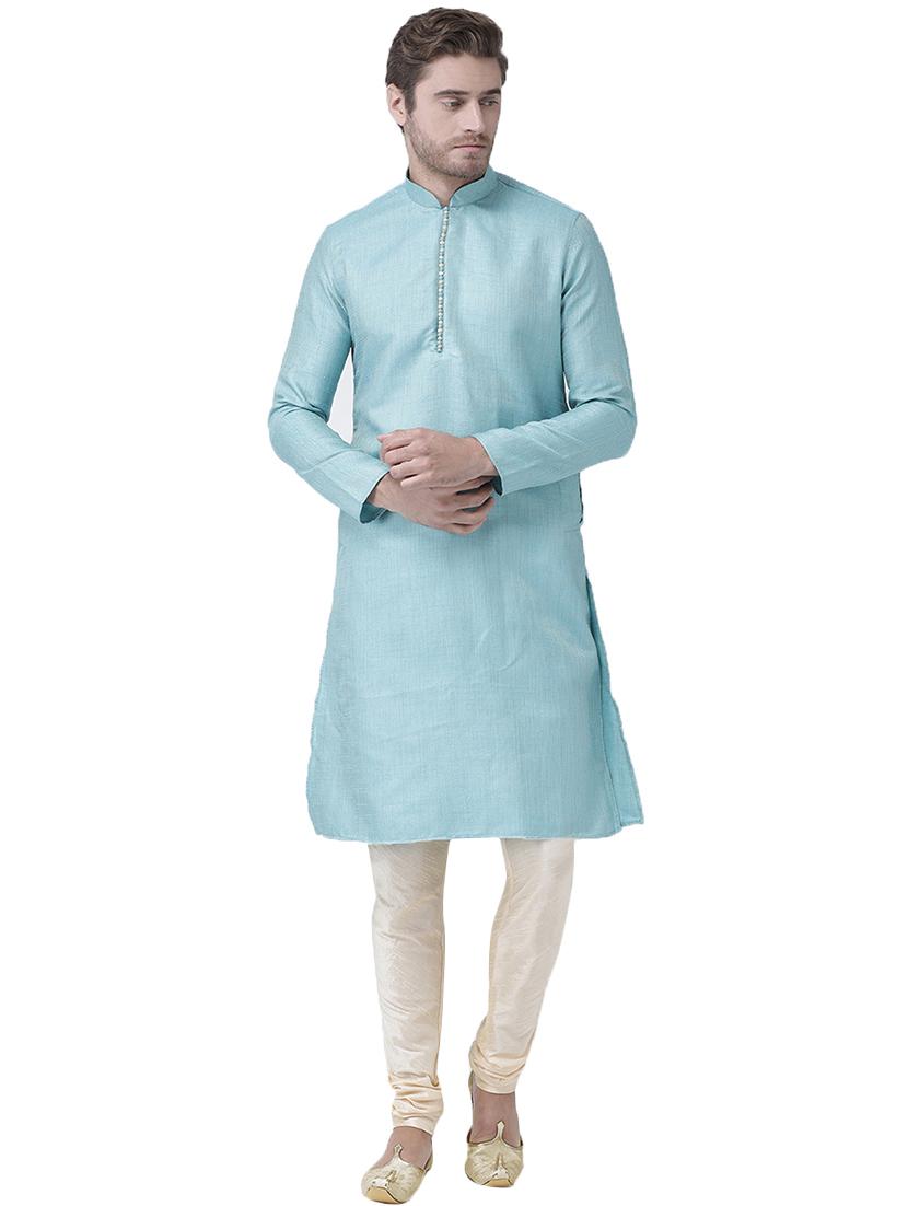 blue silk blend kurta pyjama set - 16520759 -  Zoom Image - 0