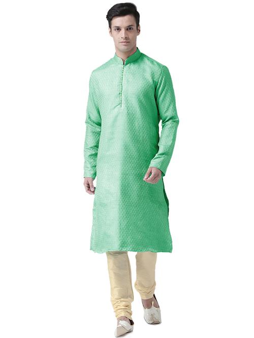 green silk blend kurta pyjama set - 16520769 -  Standard Image - 0