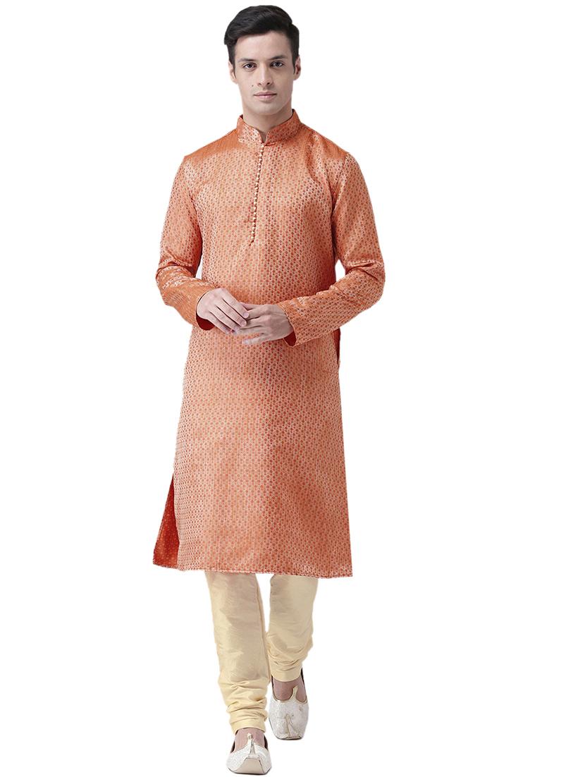 orange silk blend kurta pyjama set - 16520770 - Zoom Image - 0