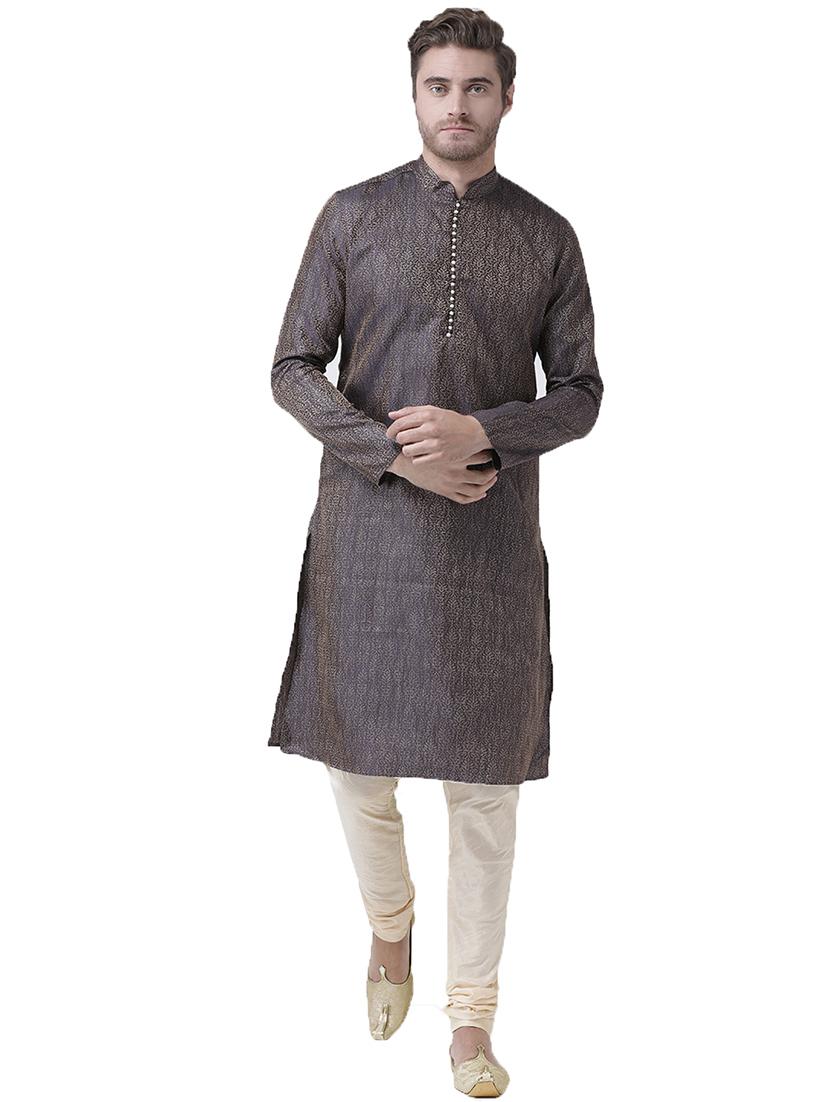 navy blue linen kurta pyjama set - 16520775 - Zoom Image - 0