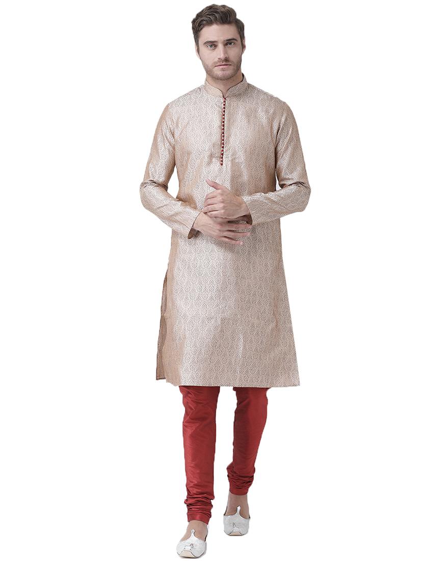 beige silk blend kurta pyjama set - 16520778 - Zoom Image - 0