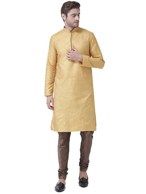 yellow silk blend kurta pyjama set - 16520779 -  Standard Image - 0