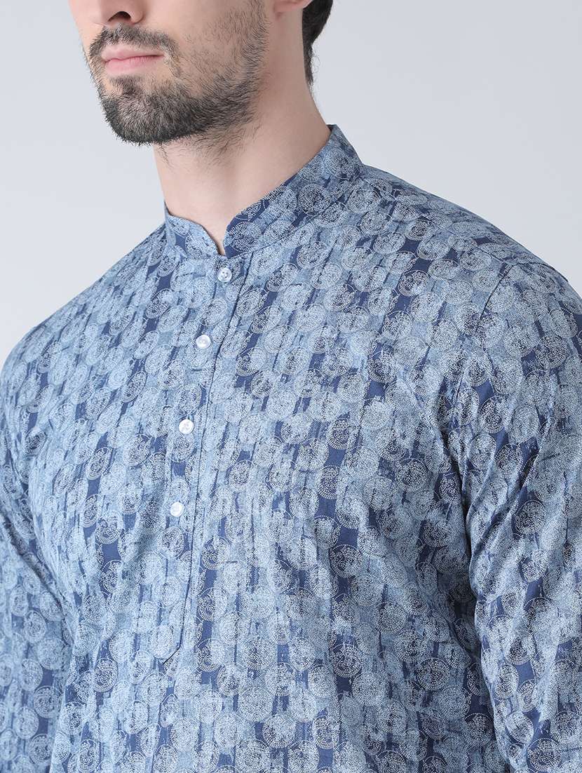 navy blue printed kurta pyjama set - 16520789 - Standard Image - 3