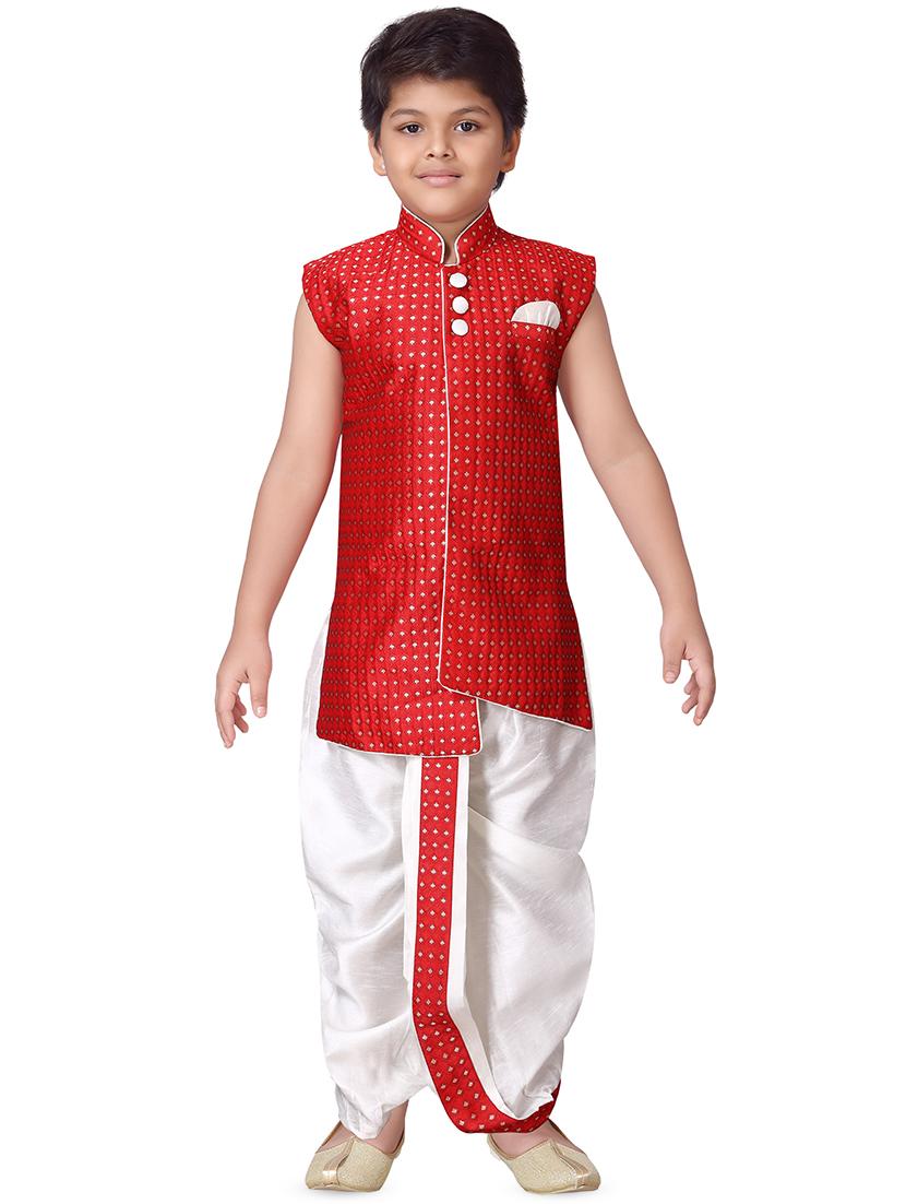red silk sherwani suit set - 16521349 - Zoom Image - 0