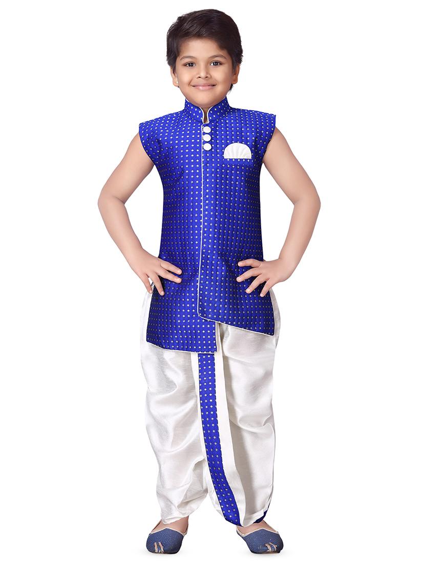 blue silk sherwani suit set - 16521350 - Zoom Image - 0