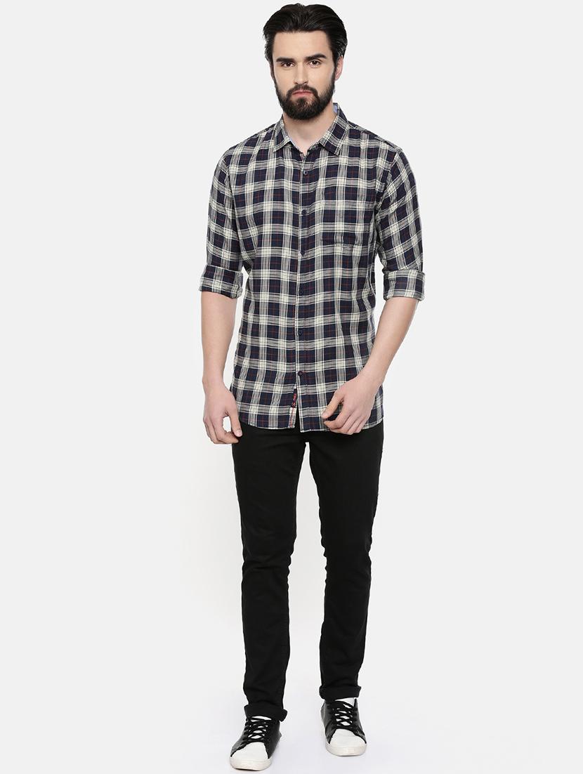 dark blue checkered casual shirt - 16523947 - Standard Image - 3