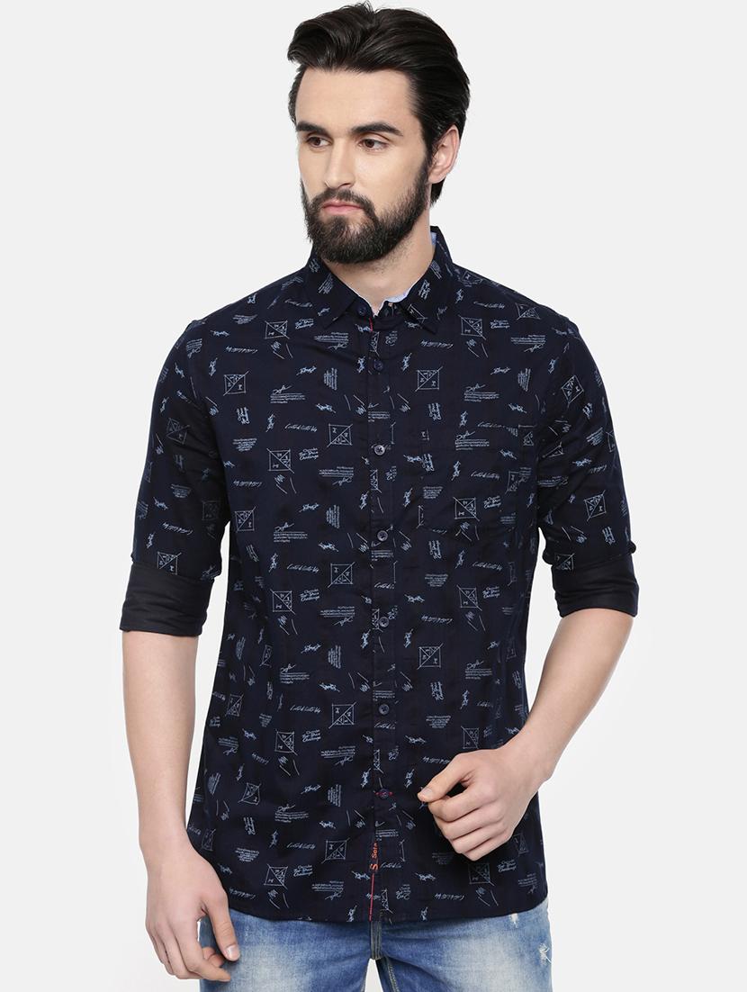 dark blue printed casual shirt