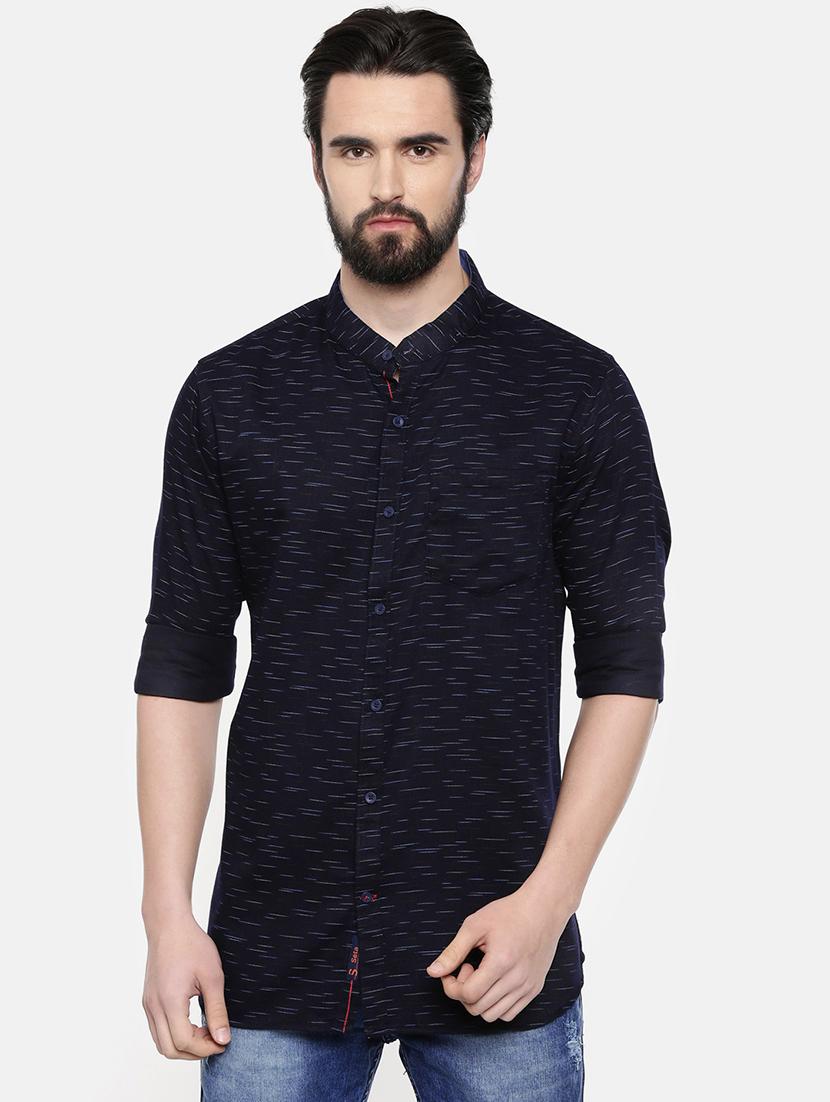 dark blue self design casual shirt - 16523966 -  Zoom Image - 0
