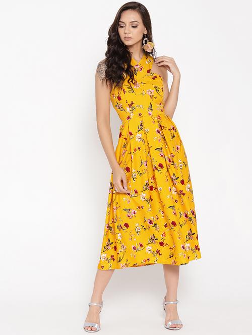 halter neck criss cross back floral a-line dress - 16524156 - Standard Image - 0