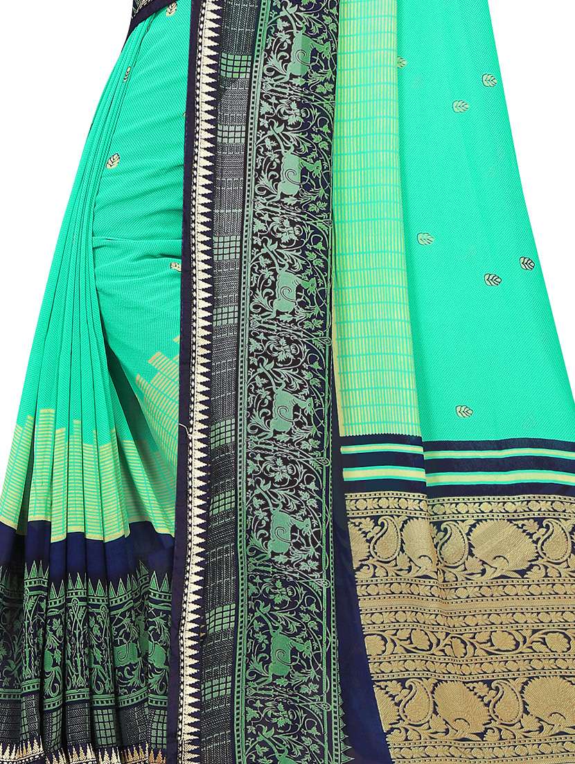 women's printed turquoise colored saree with blouse - 16524382 -  Standard Image - 3