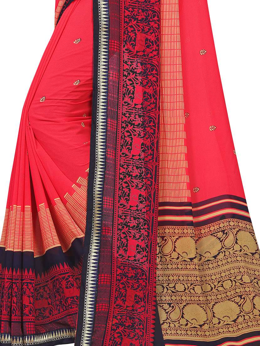 women's bordered orange colored saree with blouse - 16524383 -  Standard Image - 3