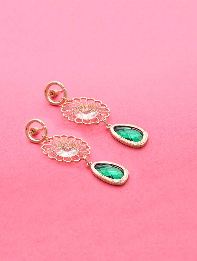 green metal drop earring