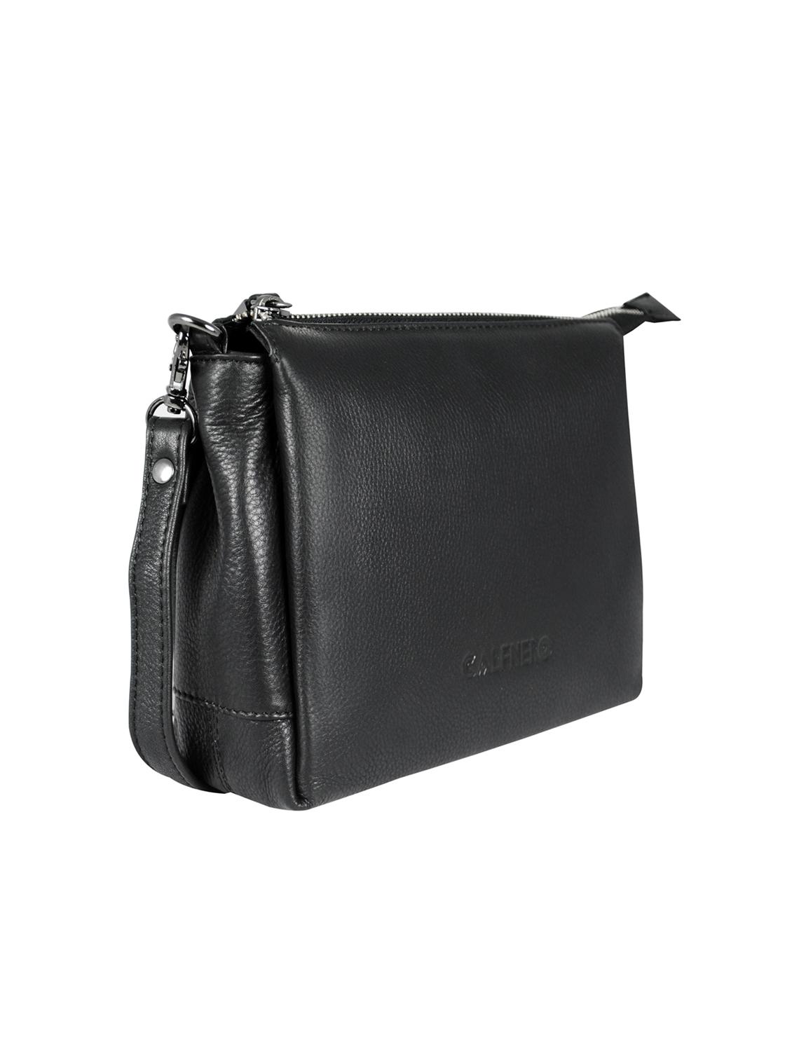 black solid regular sling bag - 16526395 - Standard Image - 3