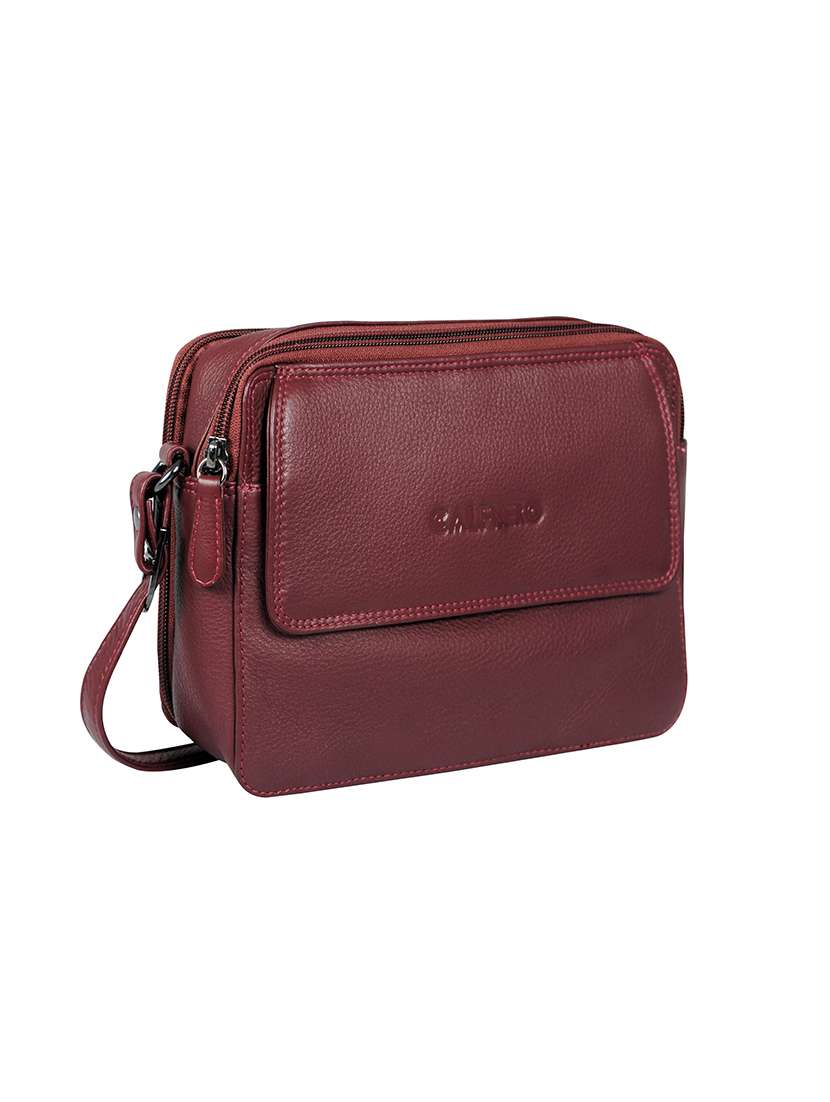 maroon solid regular sling bag - 16526401 -  Standard Image - 3
