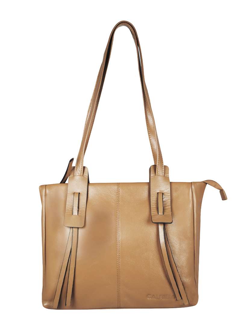 beige leather handbag