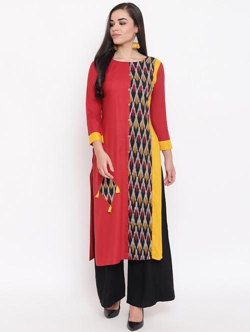 ikat print straight kurta - 16526806 - Standard Image - 0